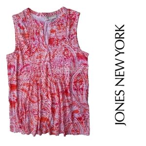 Jones New York Sleeveless Knit Print Top Size Small Orange Pink White NEW NWT